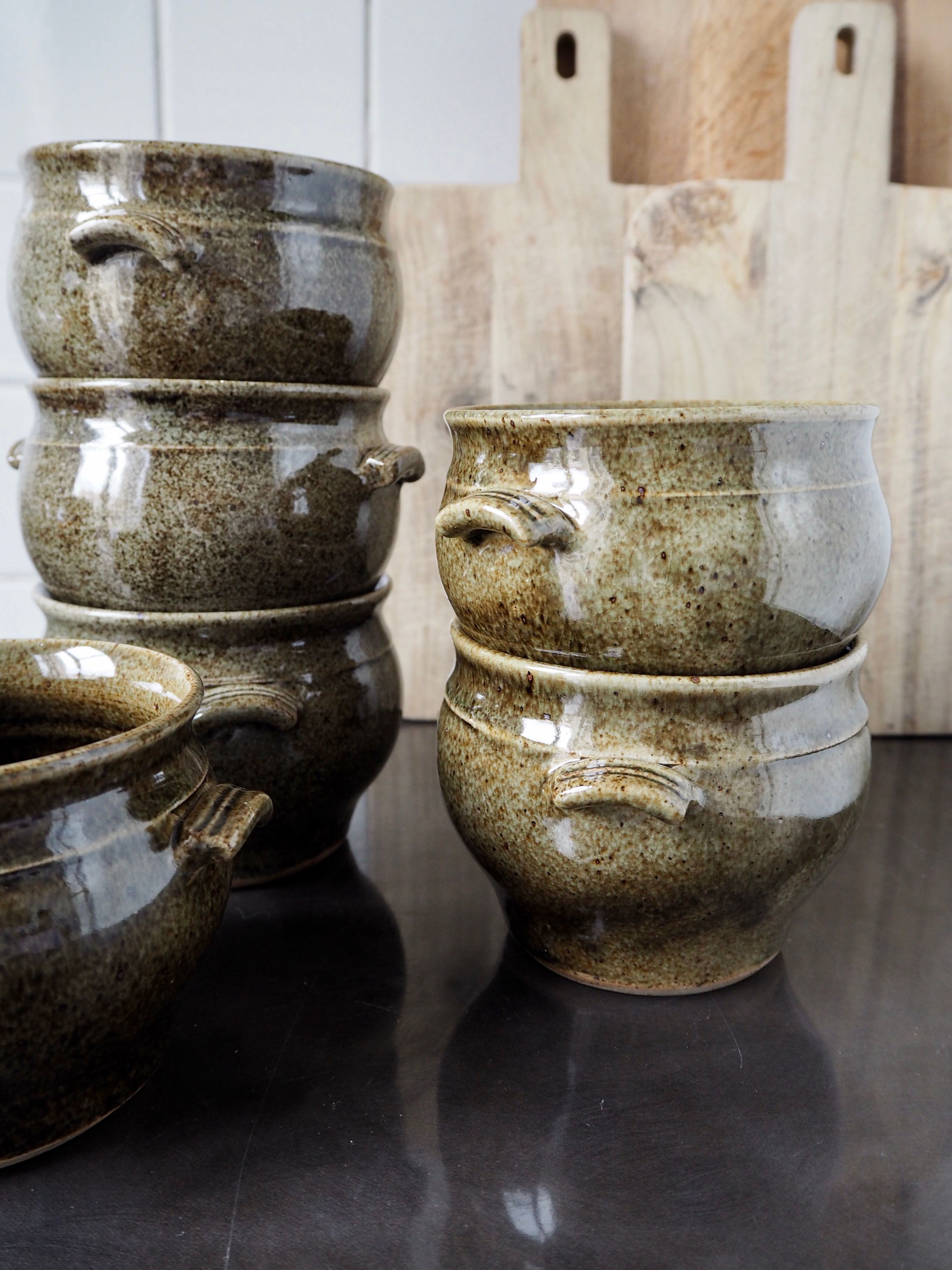 6 green ceramic cassolettes