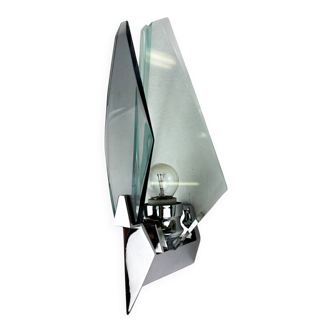 Veca sconce, Murano blue cut glass & black lucite, Italy, circa 1970s