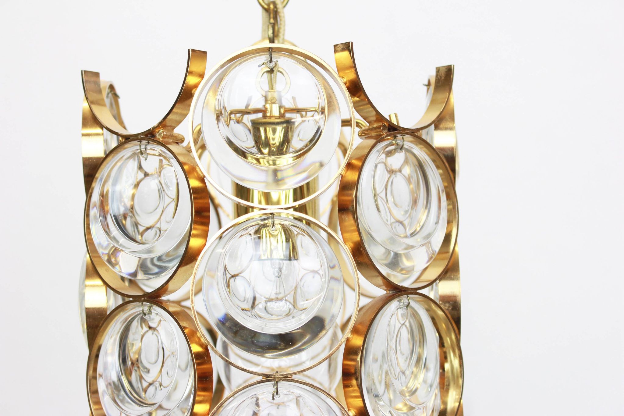 Pair of small golden brass pendants, Sciolari design for Palwa, Germany, 1970s.