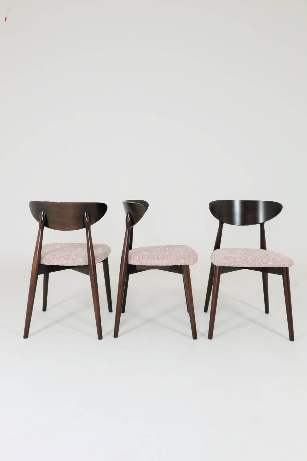 Pink Set of 6 dining chairs Scandinavian design, dark color wood 