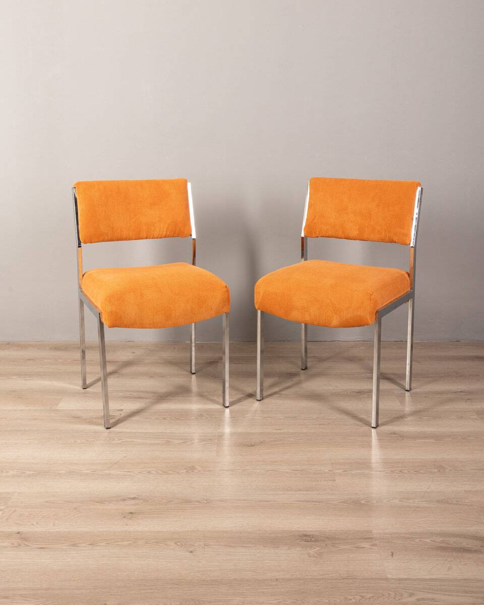 Pair of 80s vintage chairs velvet orange Italian design