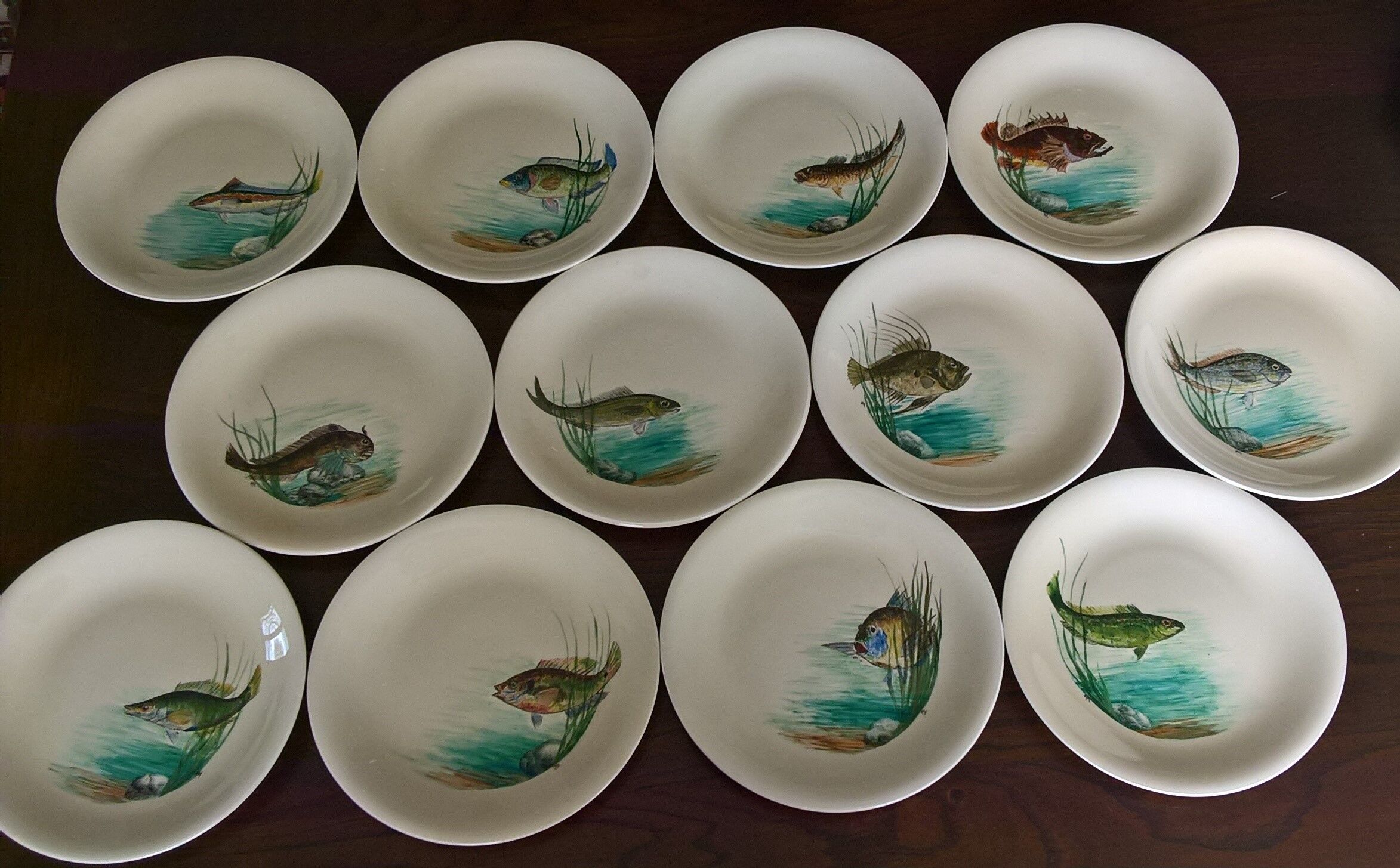 12 fish plates Proceram Cerel Aubagne, 1950s