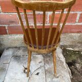 Antique baumann western chair wood + vintage brown leatherette seat