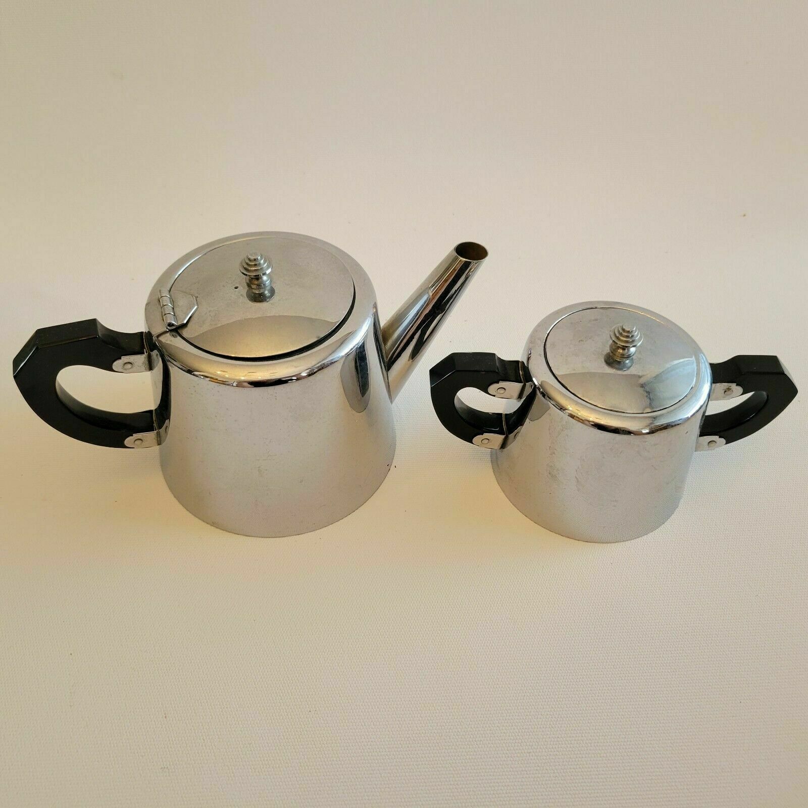 Teapot and sugar pot stainless steel vintage art deco style