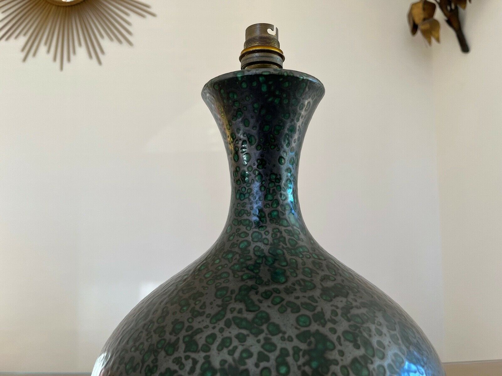 Lamp foot in gray ceramic speckled with green 50s 60s