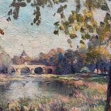 Hst painting "countryside landscape at the river" by pierre bonnerot (1891-1981)