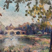 Hst painting "countryside landscape at the river" by pierre bonnerot (1891-1981)