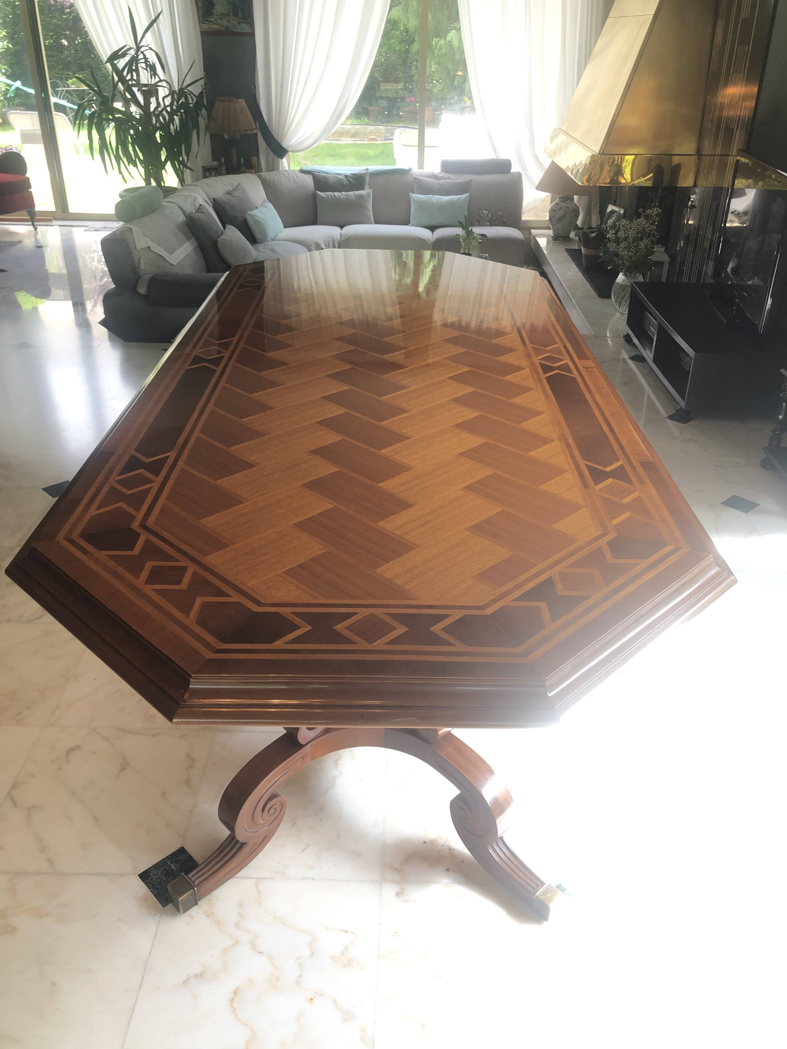 Dining table marquetry Naples with 6 chairs - Impeccable condition