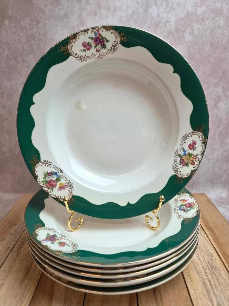 Set of 7 deep plates Digoin Sarreguemines Champagne – Opaque porcelain – Vintage ironstone