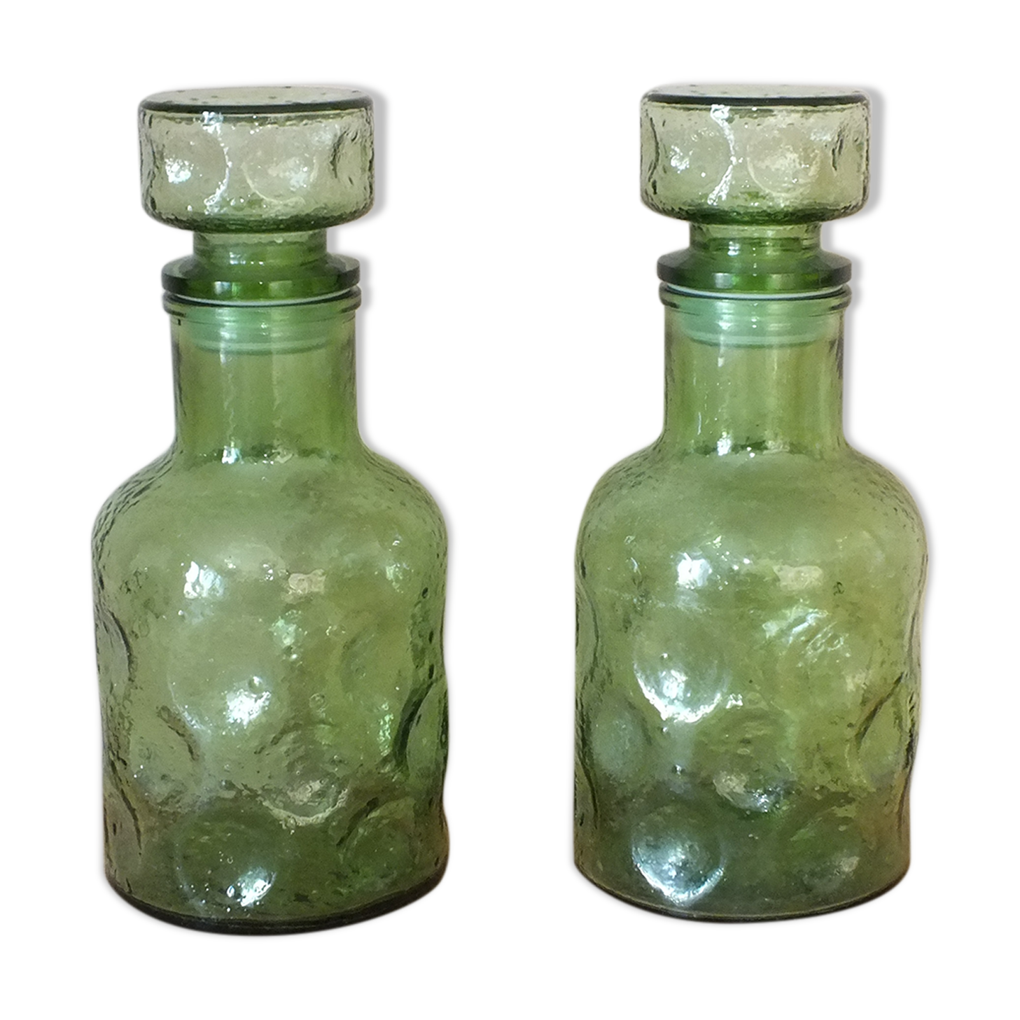 Duo of vintage bottles in Italian glass
