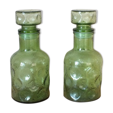 Duo of vintage bottles in Italian glass