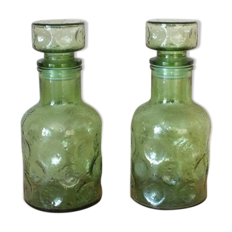 Duo de carafes bouteilles vintage en verre italien