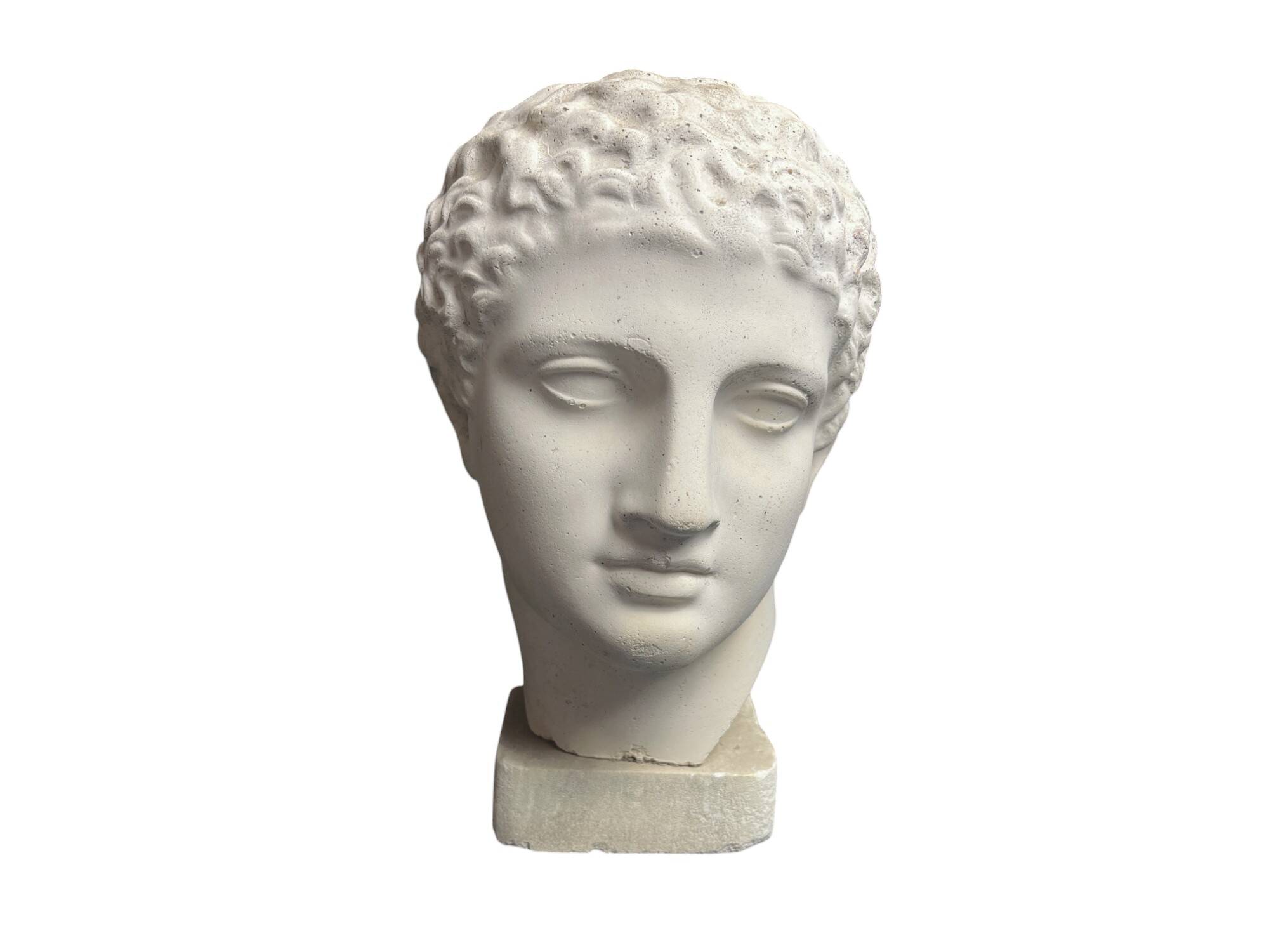 Antique Hermes head sculpture, patinated plaster, mid-20th century