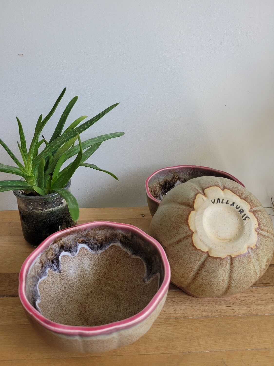 Trio Vallauris bowls in glazed stoneware