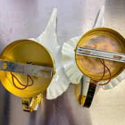 Pair of Italian "Calla Lily" leaf-shaped wall sconces, Murano glass & gilt brass, circa 1970s
