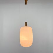 1960s Wood and Glass Pendant Light by ULUV, Czechoslovakia, Marked by Manufacturer