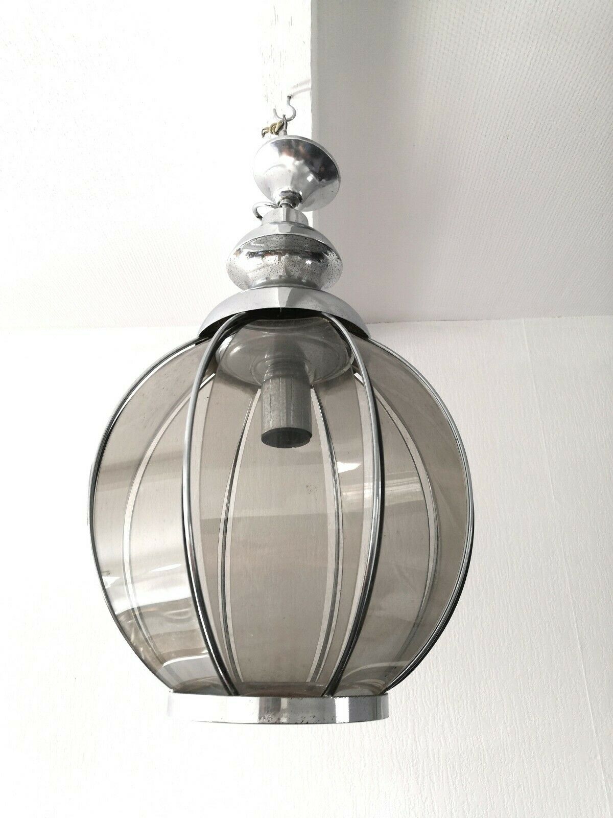 Suspension smoked glass and design 70s