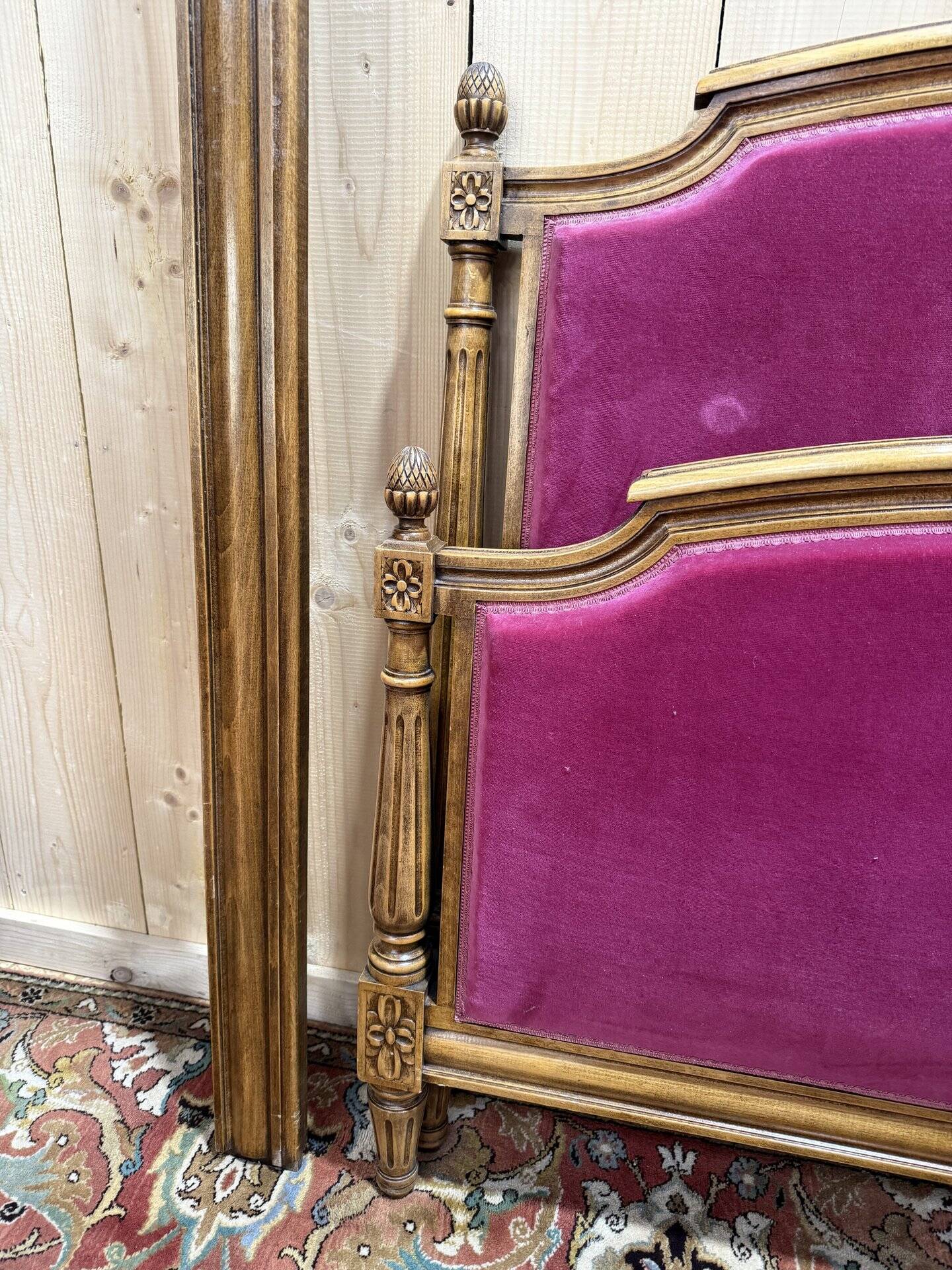 Louis XVI style velvet upholstered bed