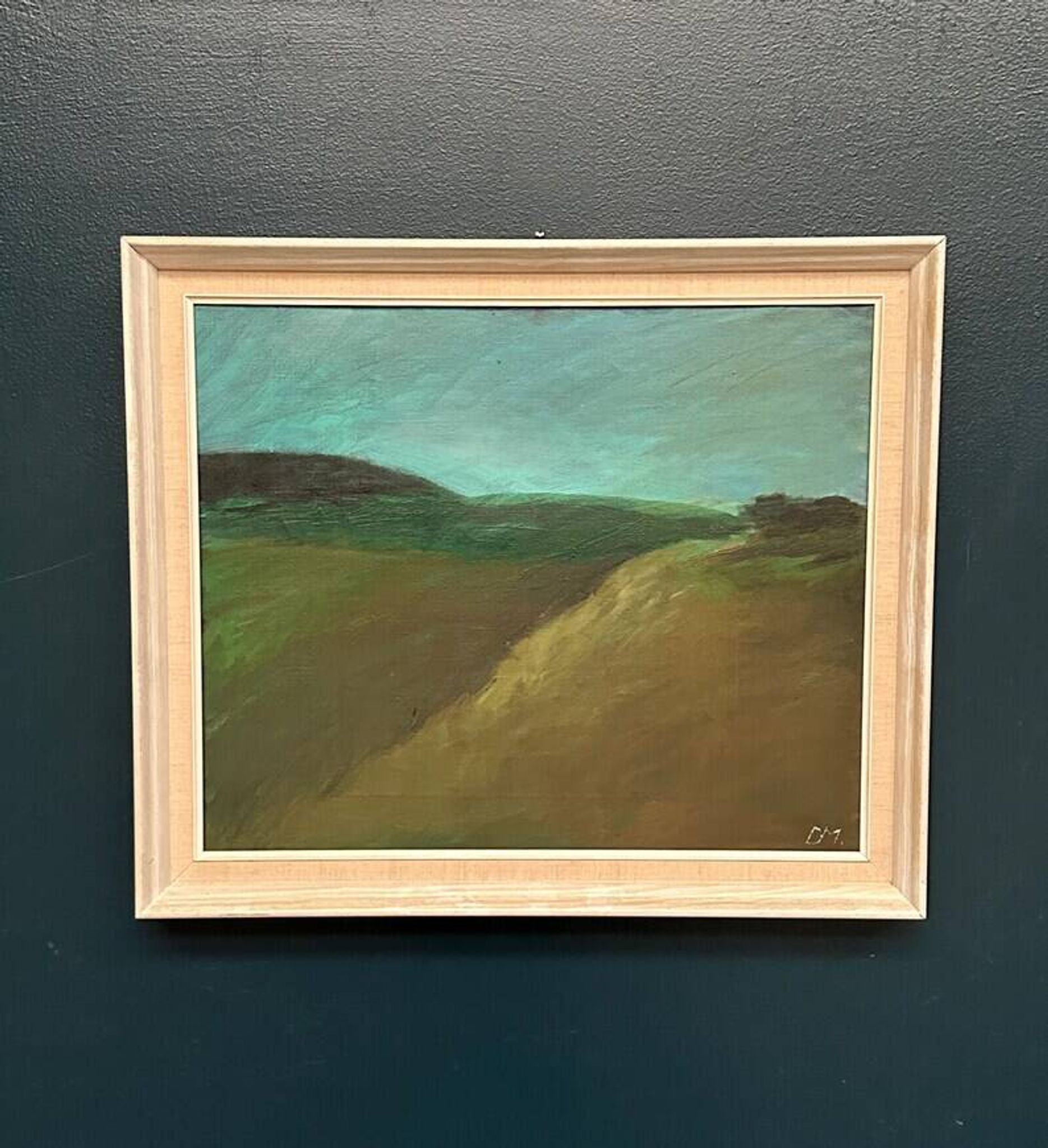 Original Swedish Oil on Canvas – "Landscape" by Dina Mortensen – Signed DM – Vintage and Framed – 53 × 45.5 cm (20.9" × 17.9")