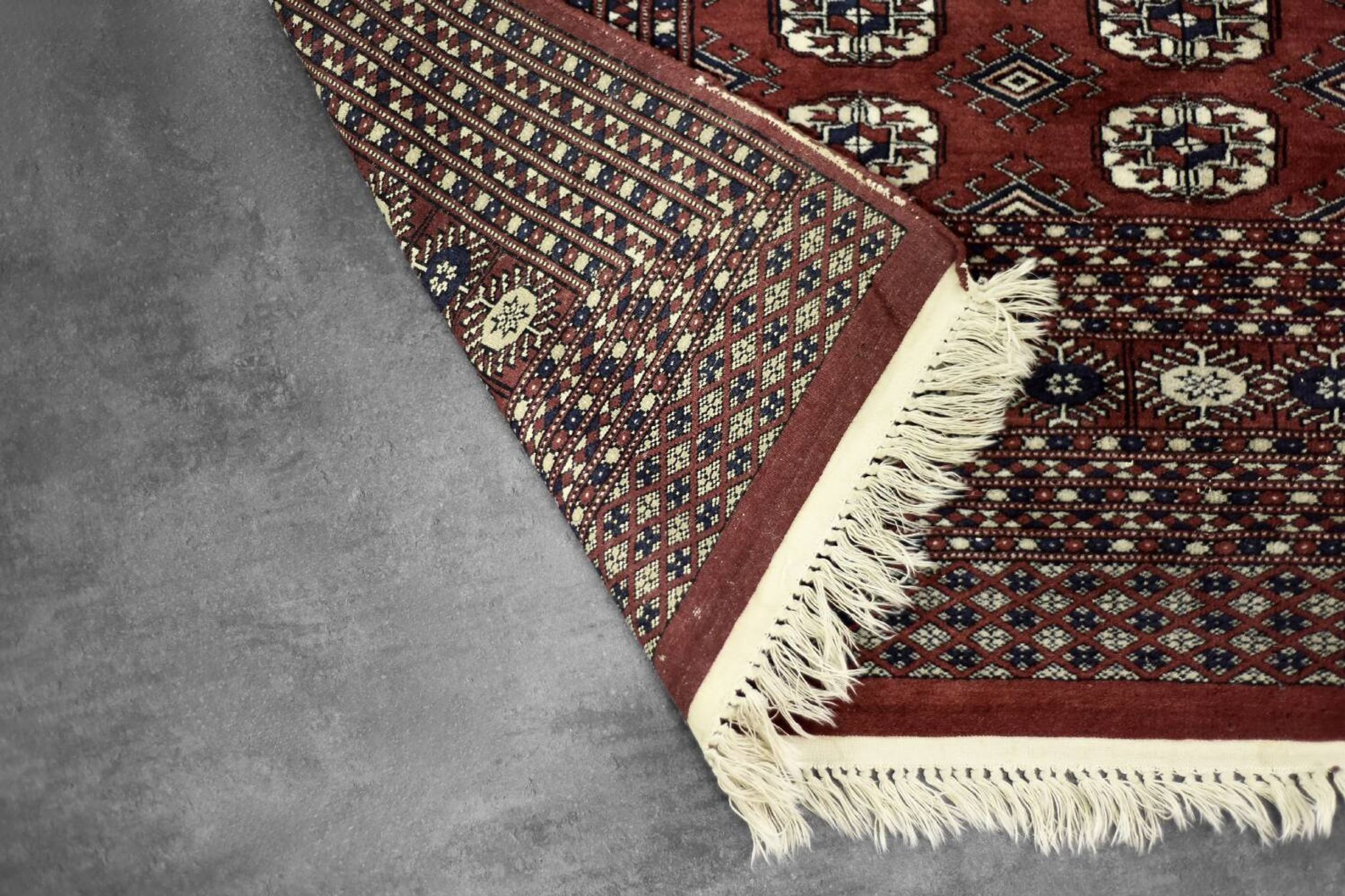 Handwoven red Boukhara oriental rug, 1960s
