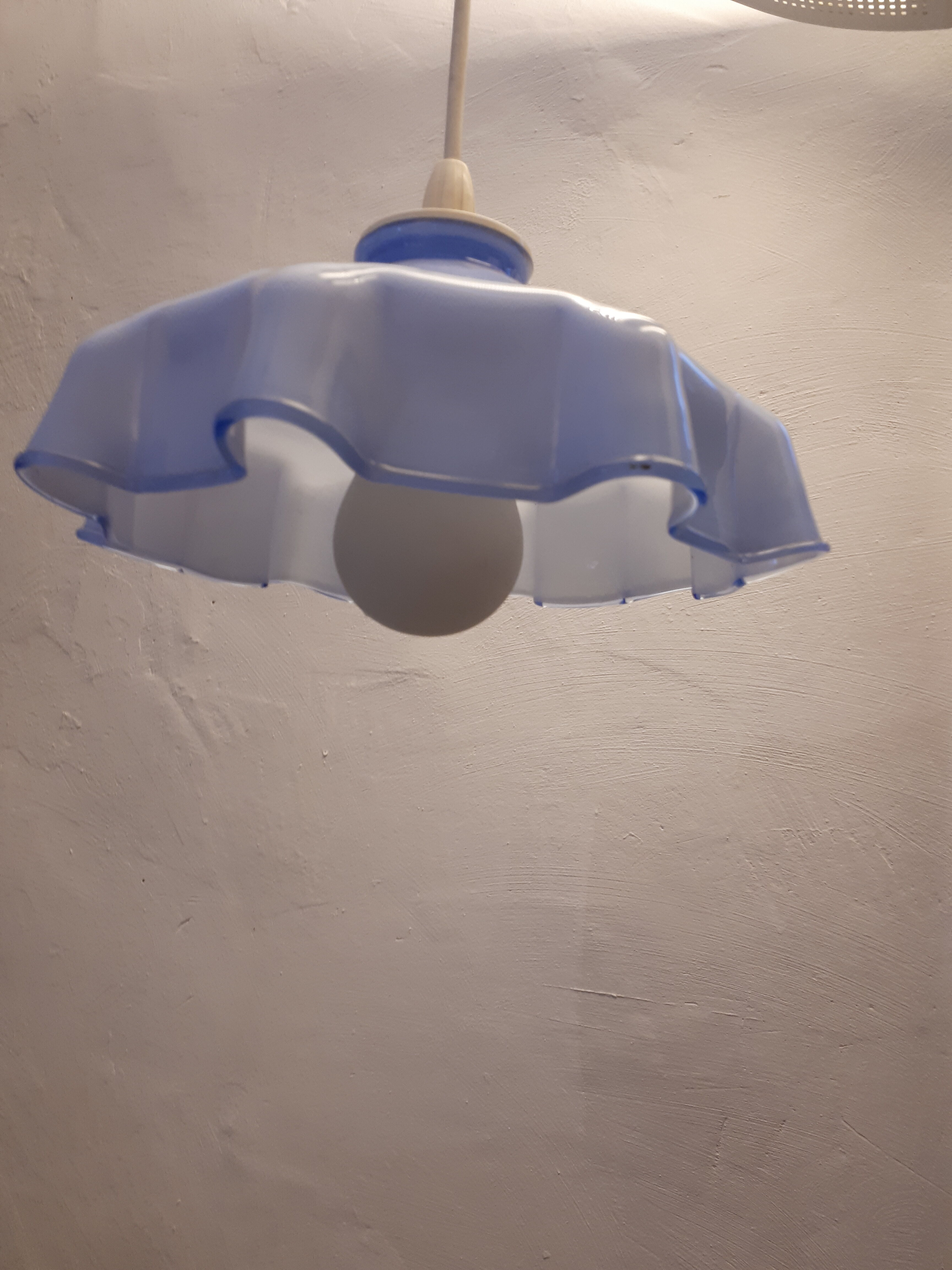 Hanging lamp blue opaline glass draped vintage 1950/1960