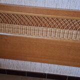 Vintage 1970s single rattan bed in blond wood