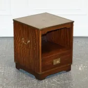 Vintage Bevan Funell Military Campaign Bedside Table with Leather Top