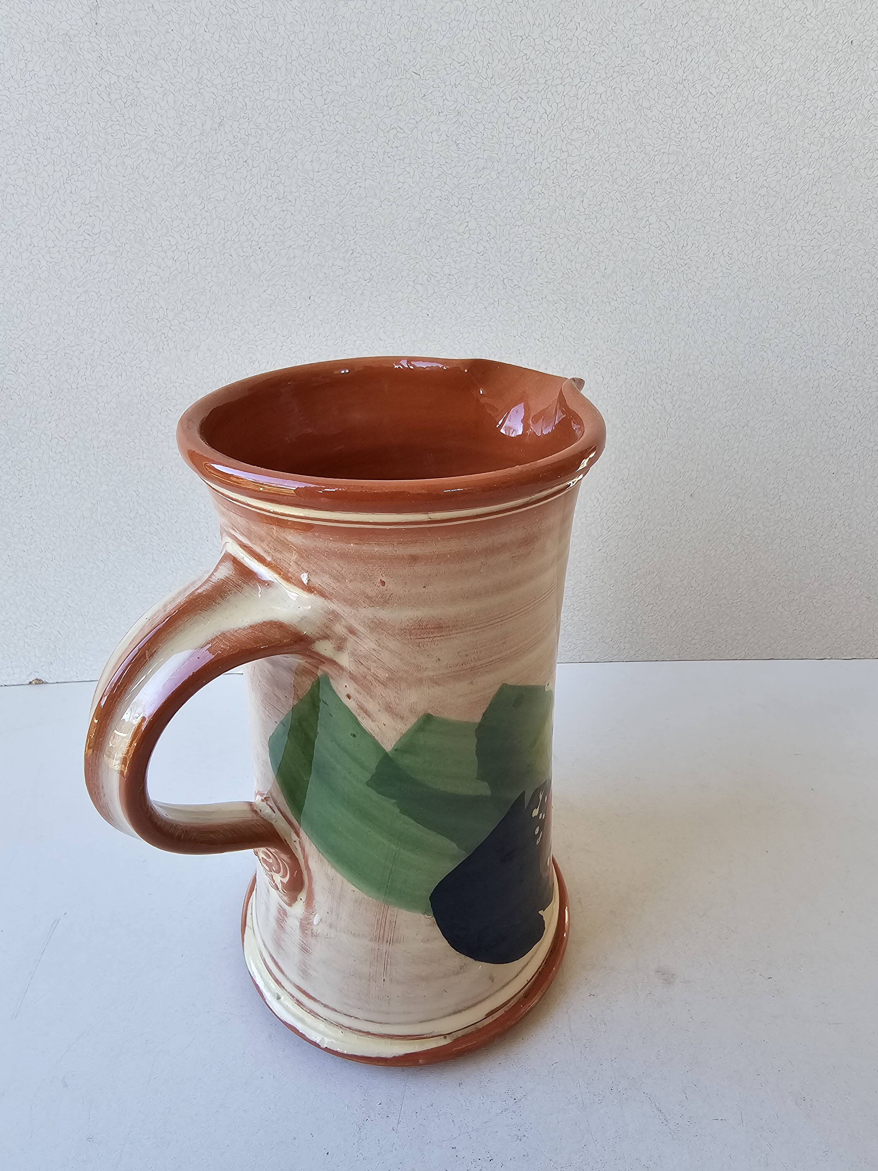 Ceramic jug with Provencal floral pattern signed (Signature to be identified)