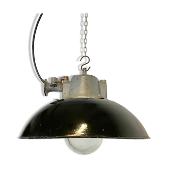 Black Enamel and Cast Iron Industrial Pendant Light, 1960s