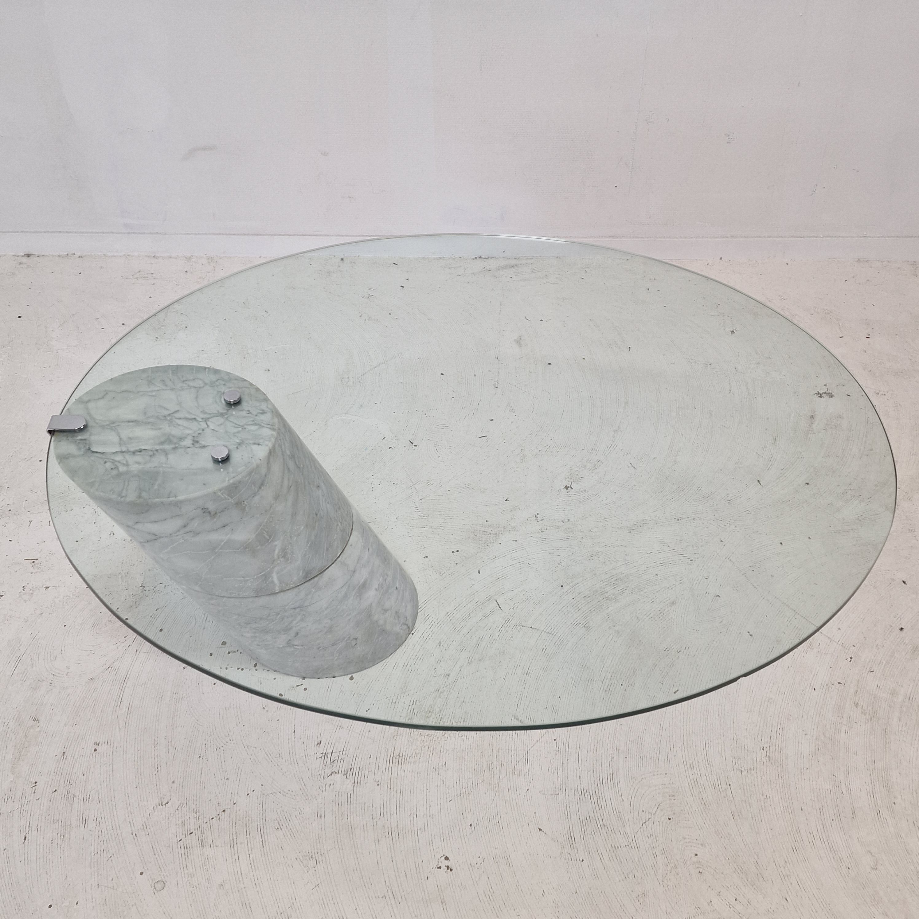 K1000 Glass & Carrara Marble Coffee Table Team Form AG, Ronald Schmitt, 1975