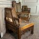 Pair of corner armchairs and an Orientalist bench in carved and polychrome wood from around 1900.