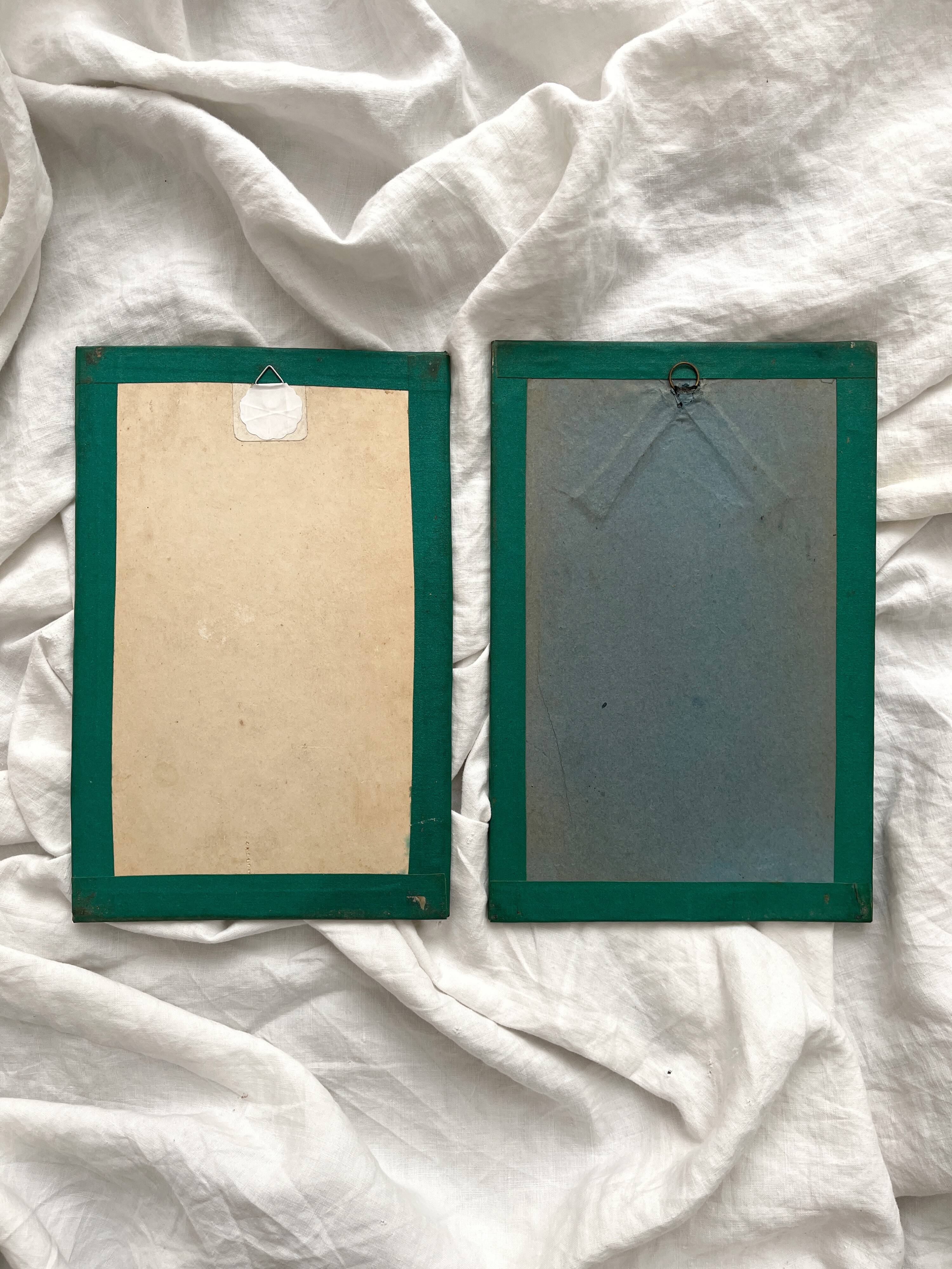 2 lithographs, antique fashion illustrations, under glass, 19th century