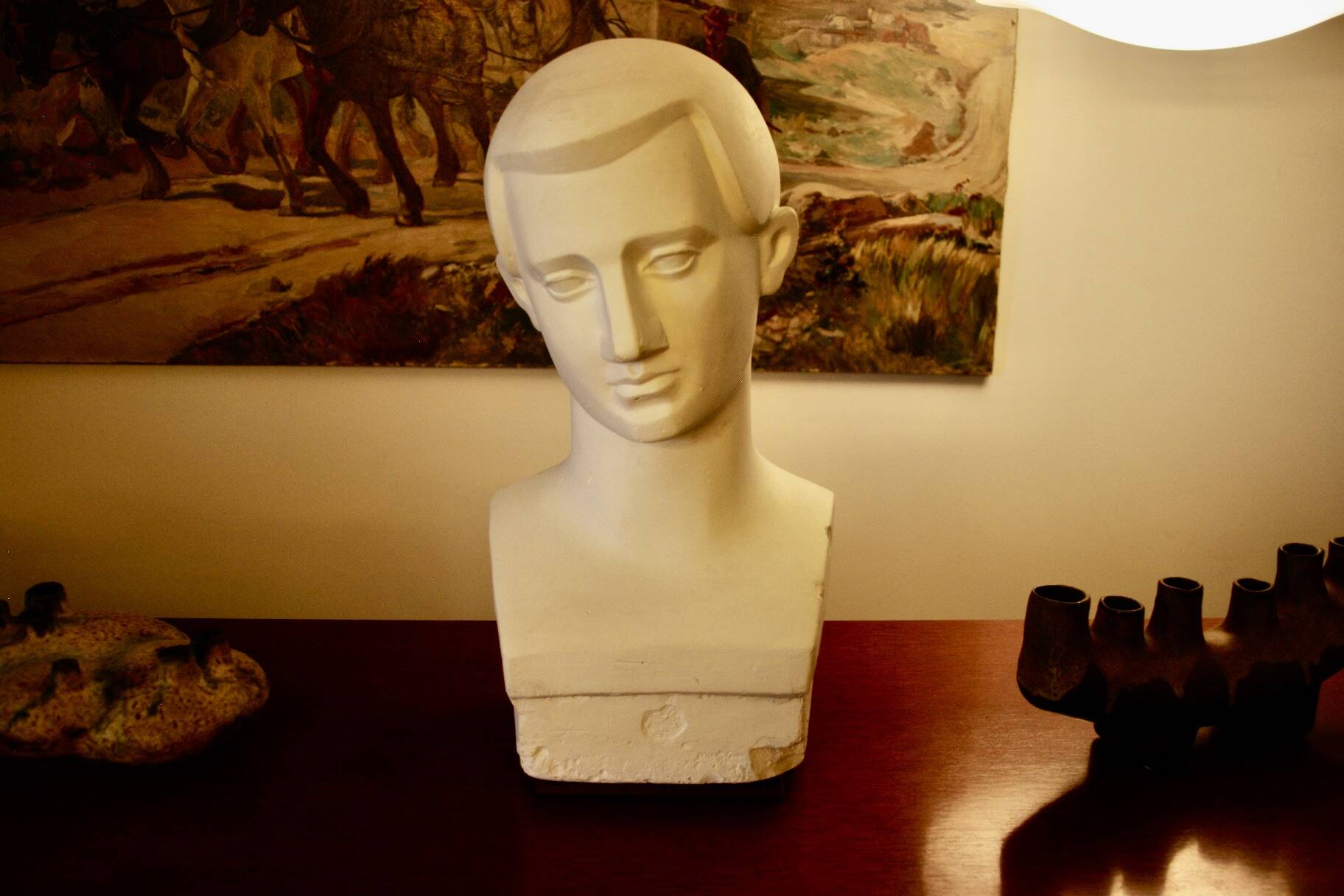 Art deco full plaster bust of a young man