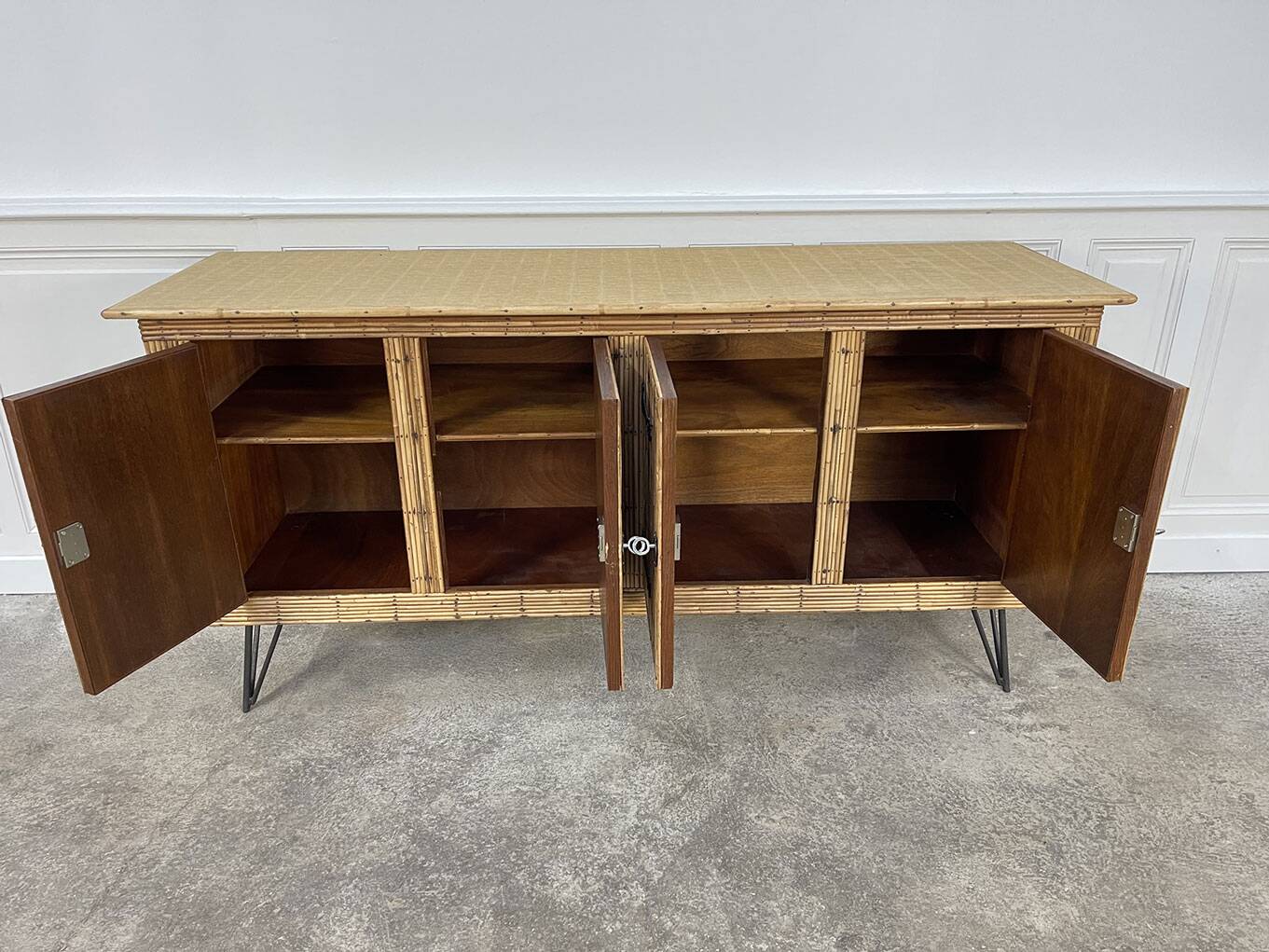 Vintage Audoux Minnet style  rattan sideboard