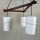 Vintage 'japandi' pendant lamp teak and opaline