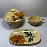 Ensemble Soupière Saucière et Ravier en faïence de Gien collection Tournesol
