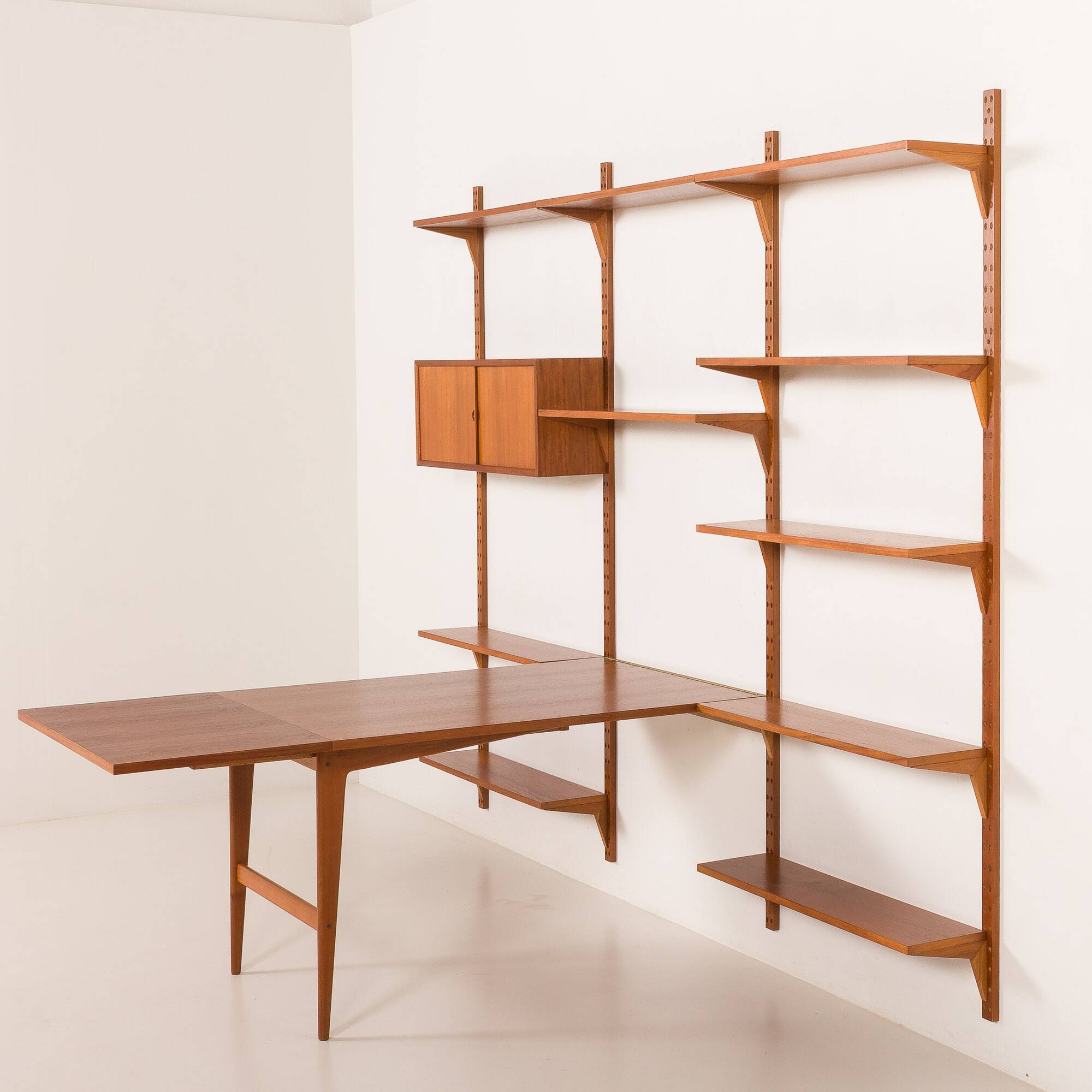 Poul Cadovius rare 3 bay wall unit with a large desk or table for Cado
