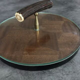 Cheese plat vintage rond marquetry plateau turning glass 28.5 cm