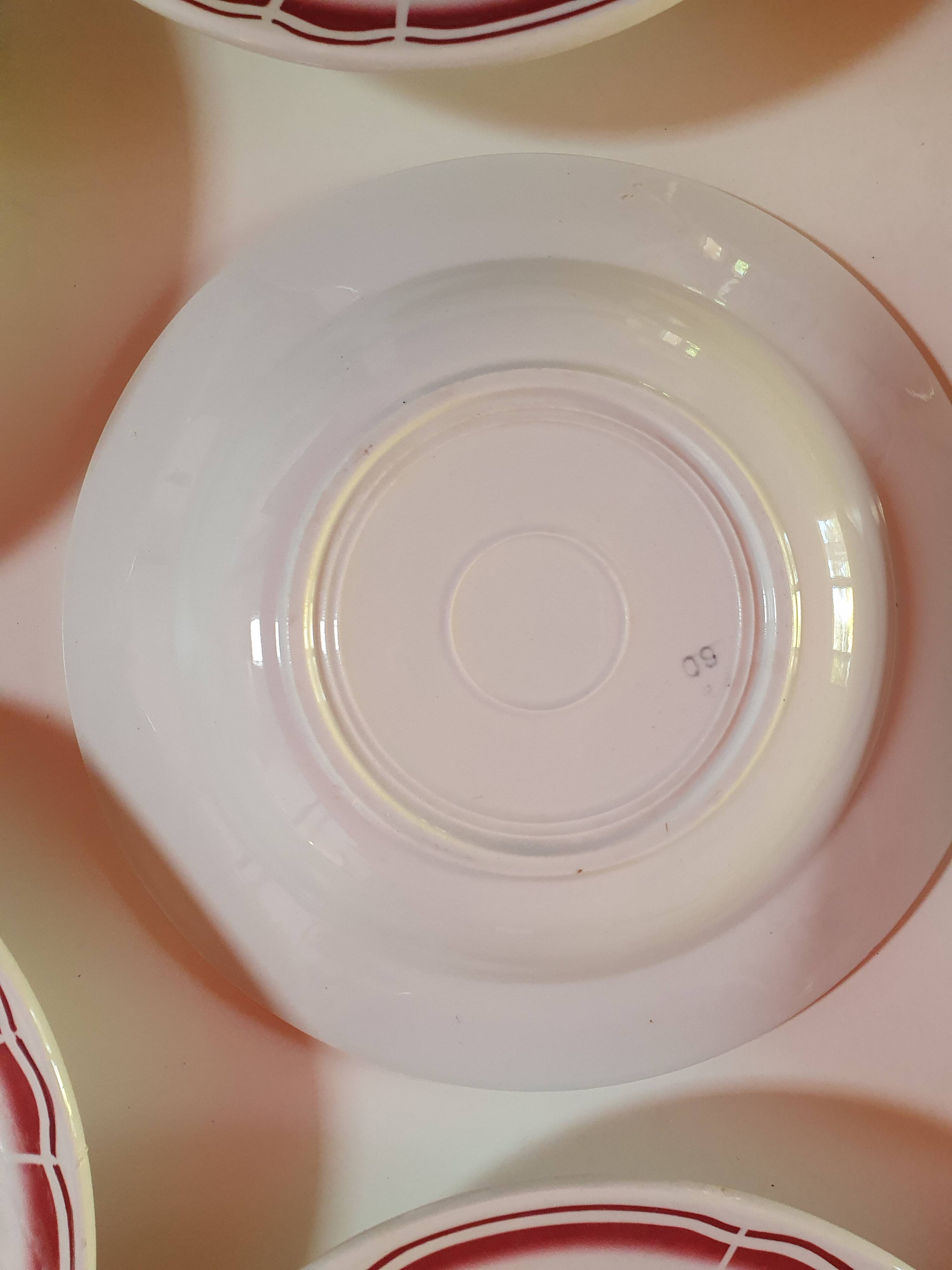 set of 11 vintage soup plates with red flowers