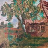 Tableau ancien impressionniste, maison de campagne, signé / fin XIXème