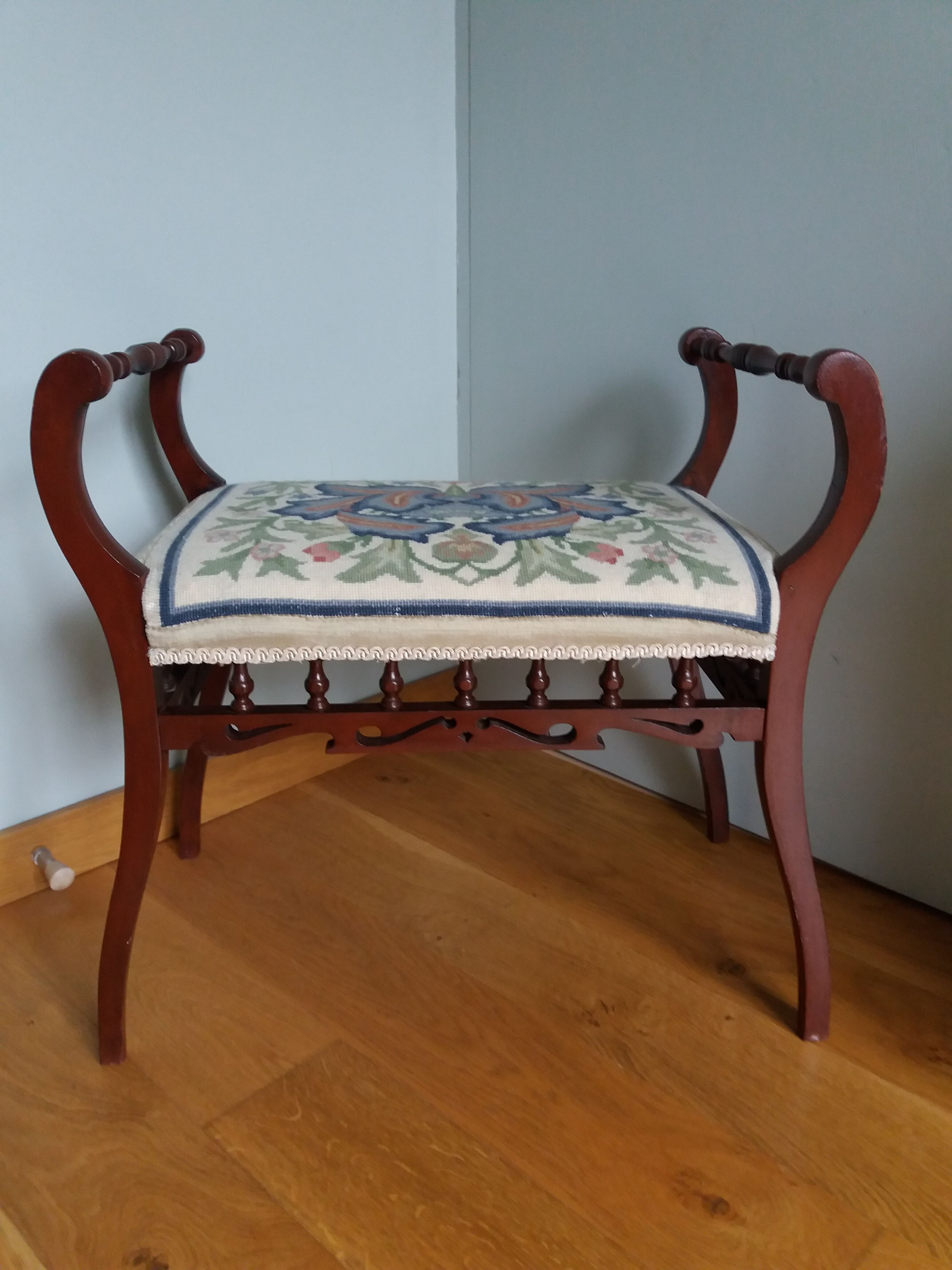 Piano bench stool upholstered canvas end of bed