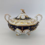 Antique porcelain sweet jar in gilded and cobalt blue, Napoleon III style.
