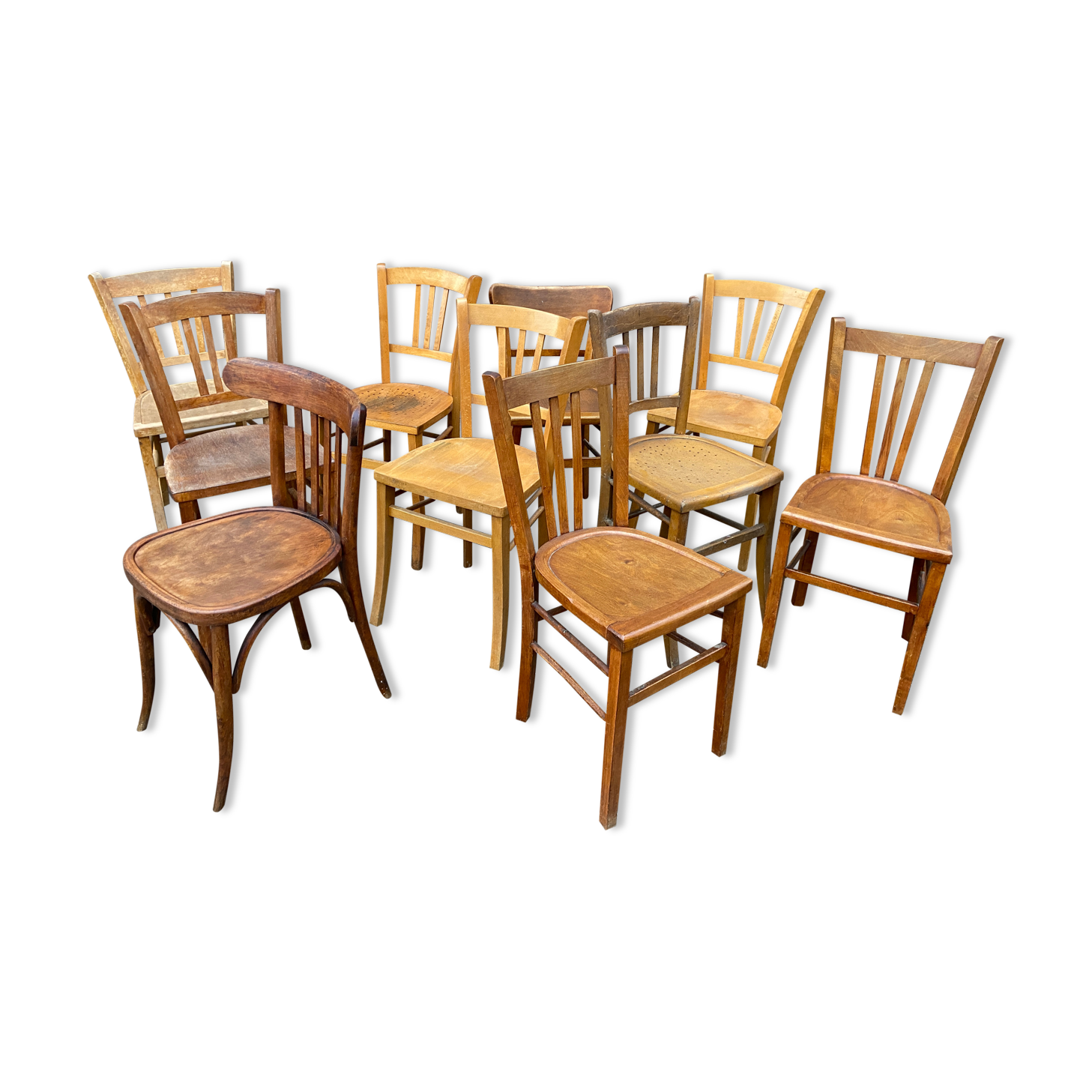 Set of vintage mismatched bistro chairs
