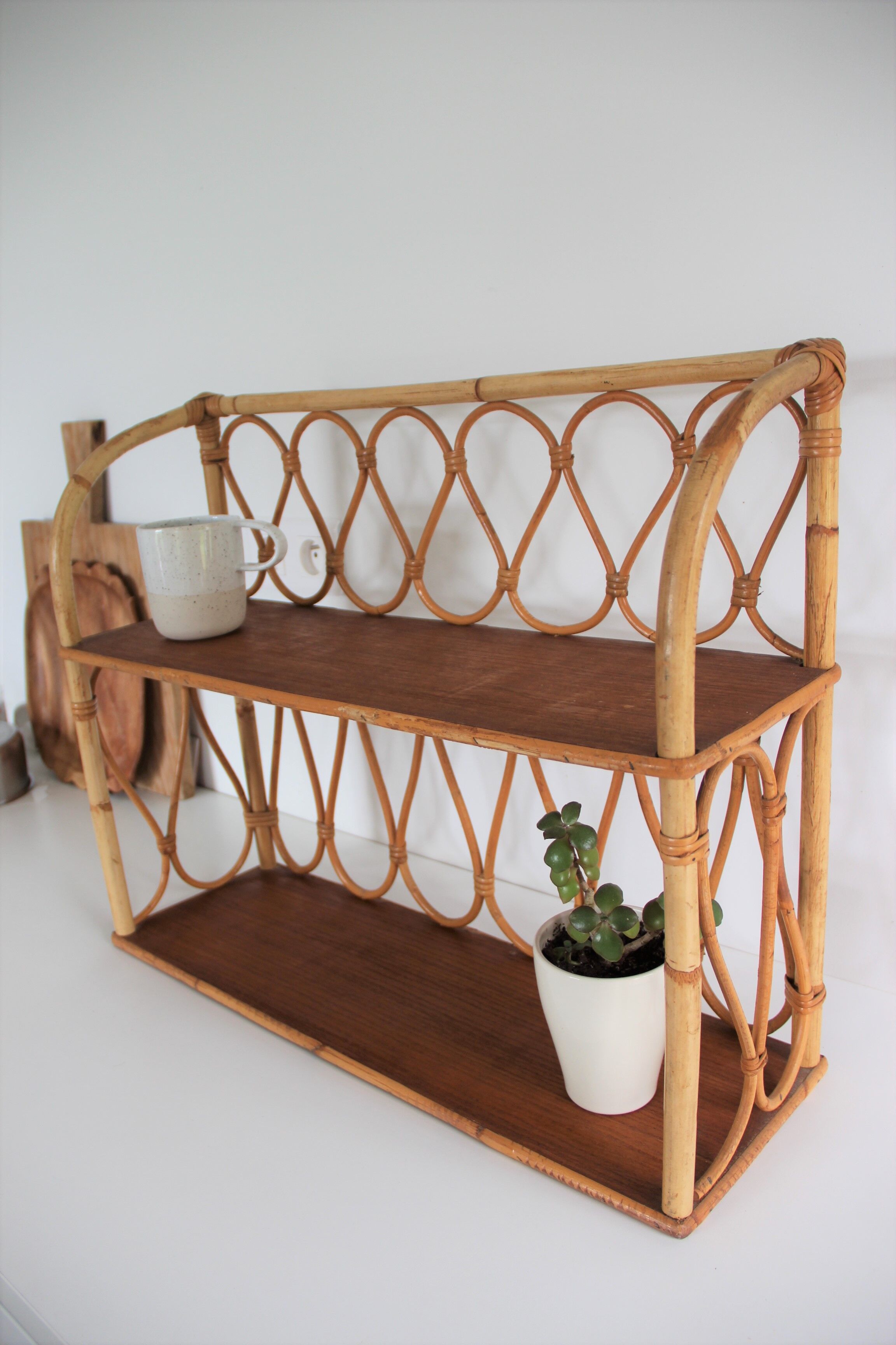 Vintage rattan wall shelf