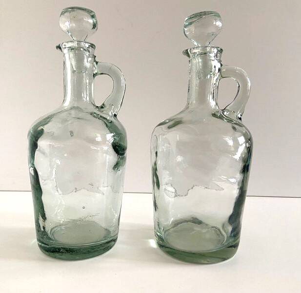 2 Vintage 70's Carafes Pourers Bottles Pitchers Olive Oil Vinegar Art
