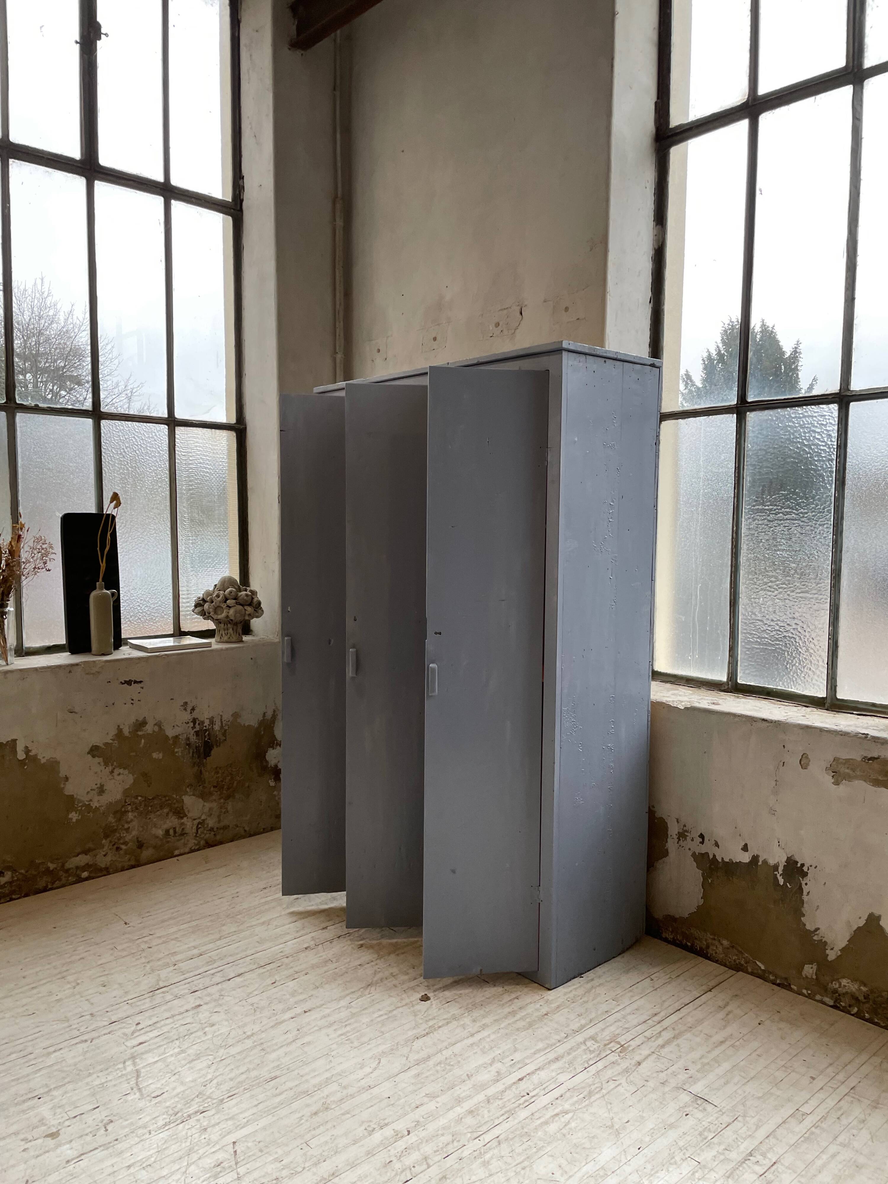 Blue patinated workshop furniture locker room
