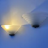 Pair of vintage wall lights, brass and sandblasted glass, Italy 1980s