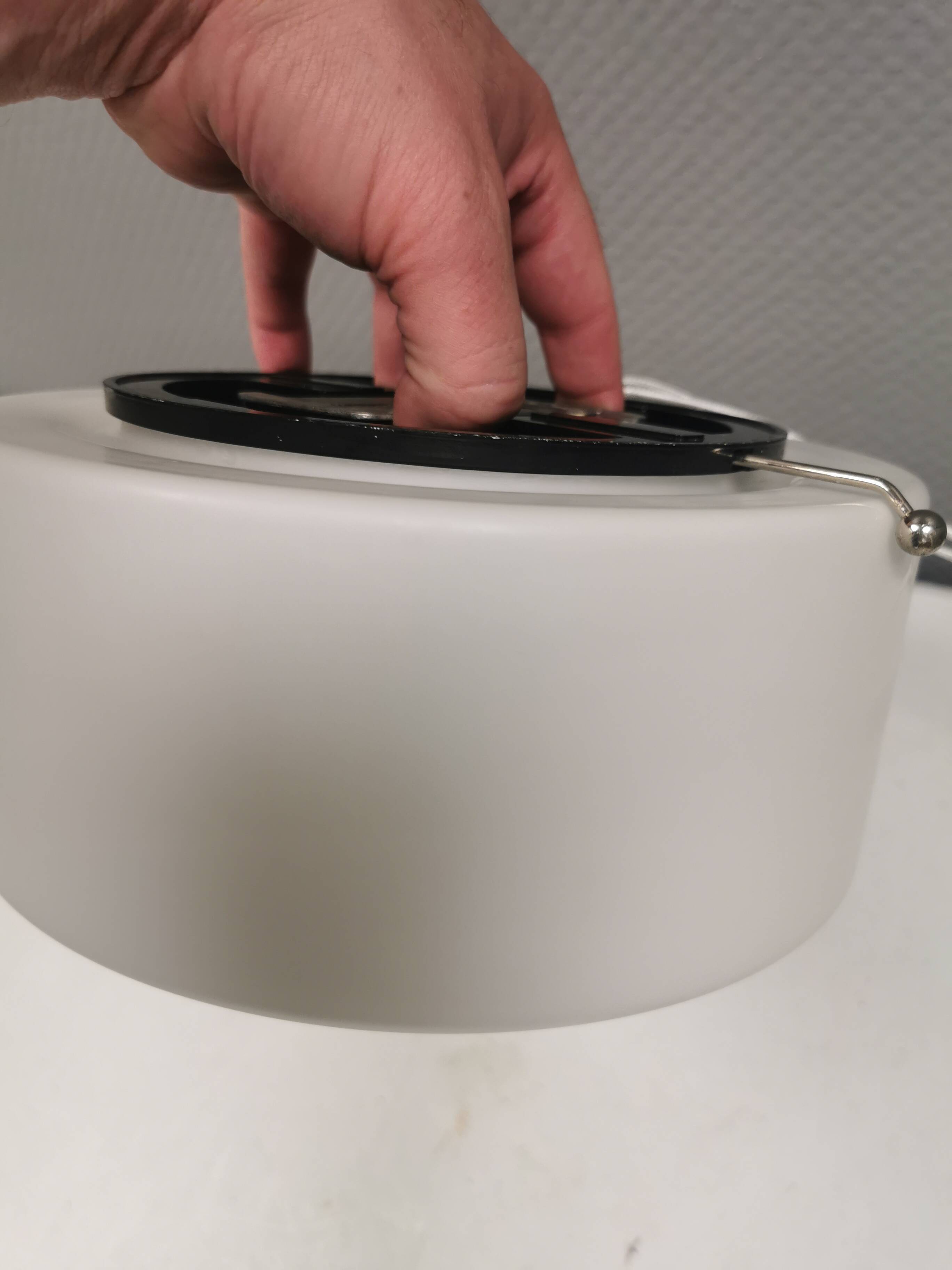 LYFA ceiling lights, white opaline glass, metal suspension, 1950s Denmark