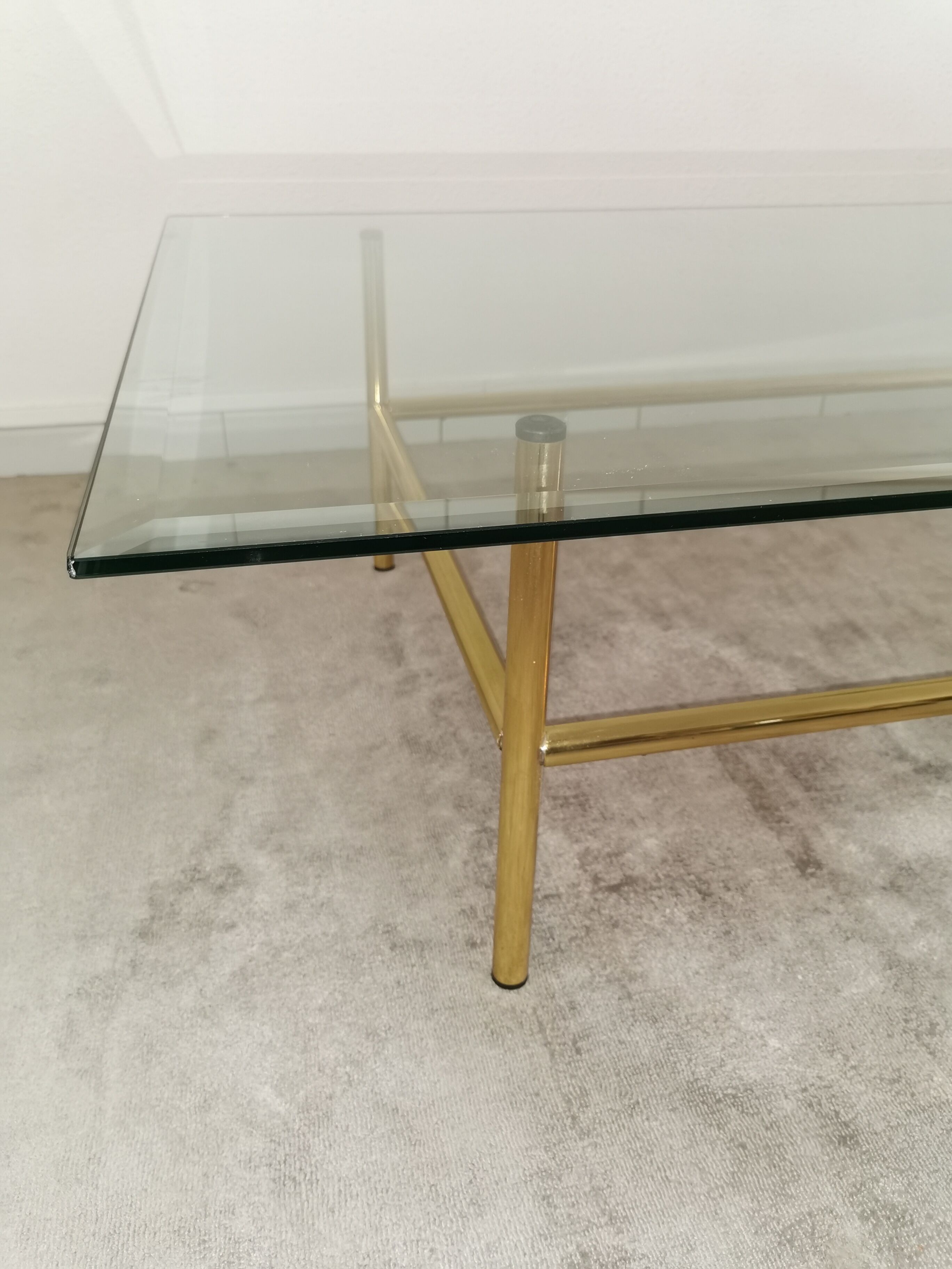 Coffee table glass and gold metal 80s
