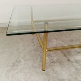 Coffee table glass and gold metal 80s